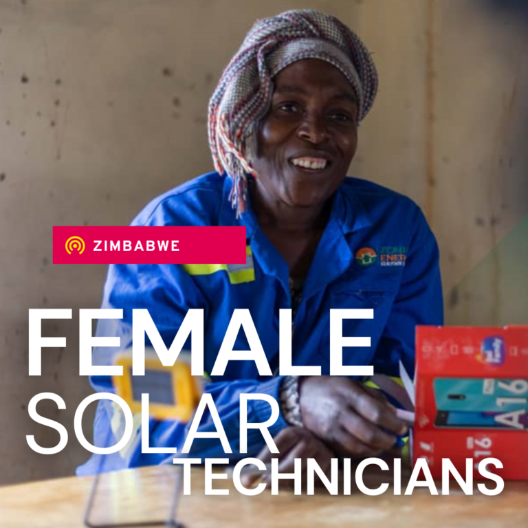 An asset with a woman in the background with text stating 'Female Solar Technicians'