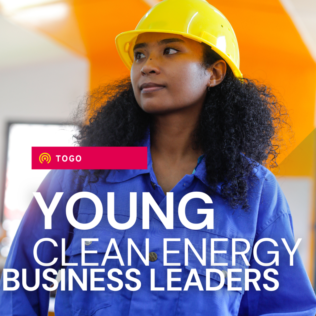 Asset with women with yellow helment on in the background with text stating 'Young Clean Energy Business leaders'